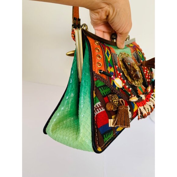 Mary Frances Shoulder Bag Boho Festival Beaded Embroidered Vibrant Small Stunner - Picture 4 of 15
